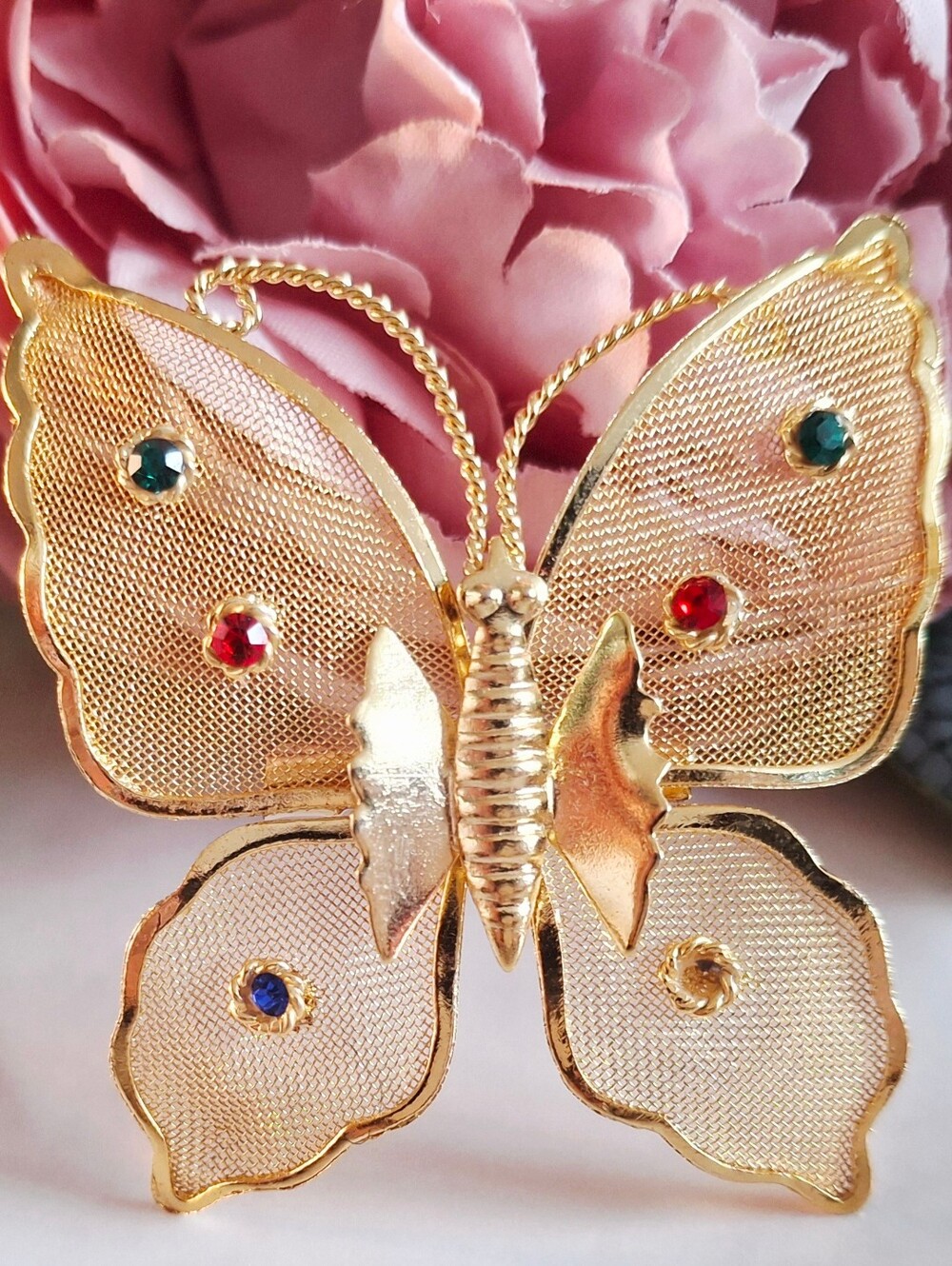 Vintage 80s ✨️🦋💛Colorful Golden Butterfly Pendant/Brooch